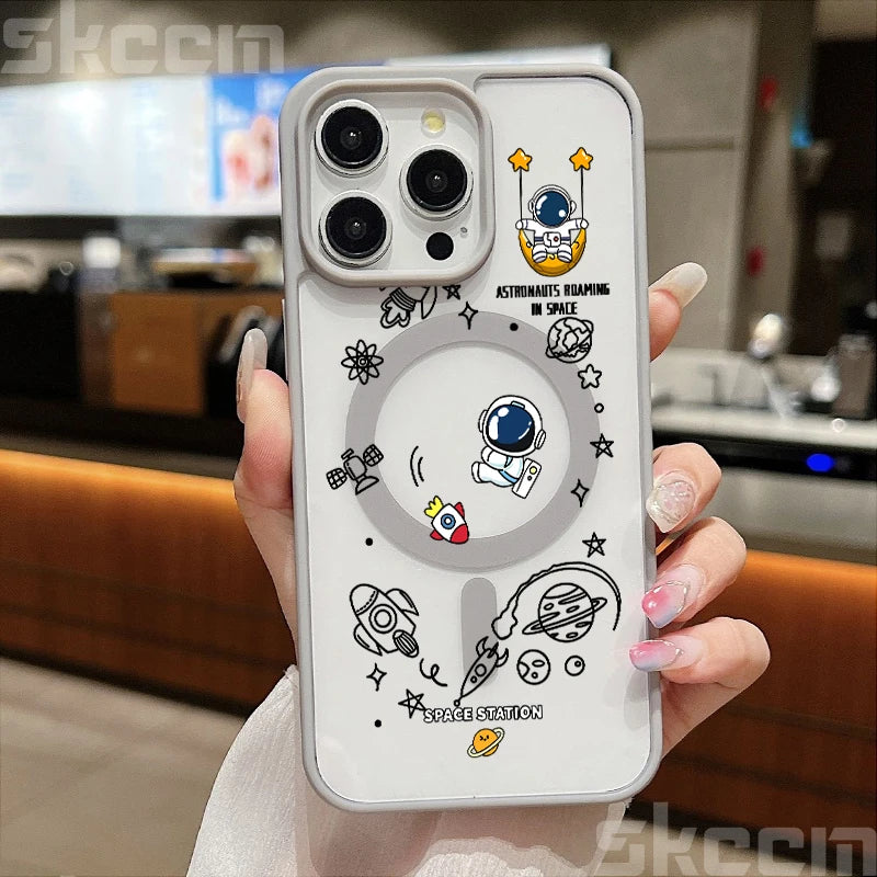 Magnetic Astronaut Clear Phone Case For iPhone