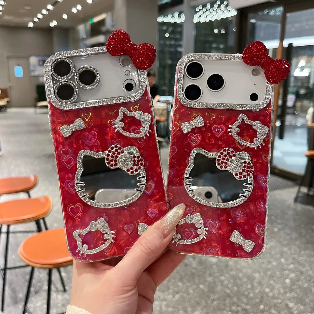 Sanrio Hello Kitty Bling Glitter Makeup Mirror Phone Case For iPhone