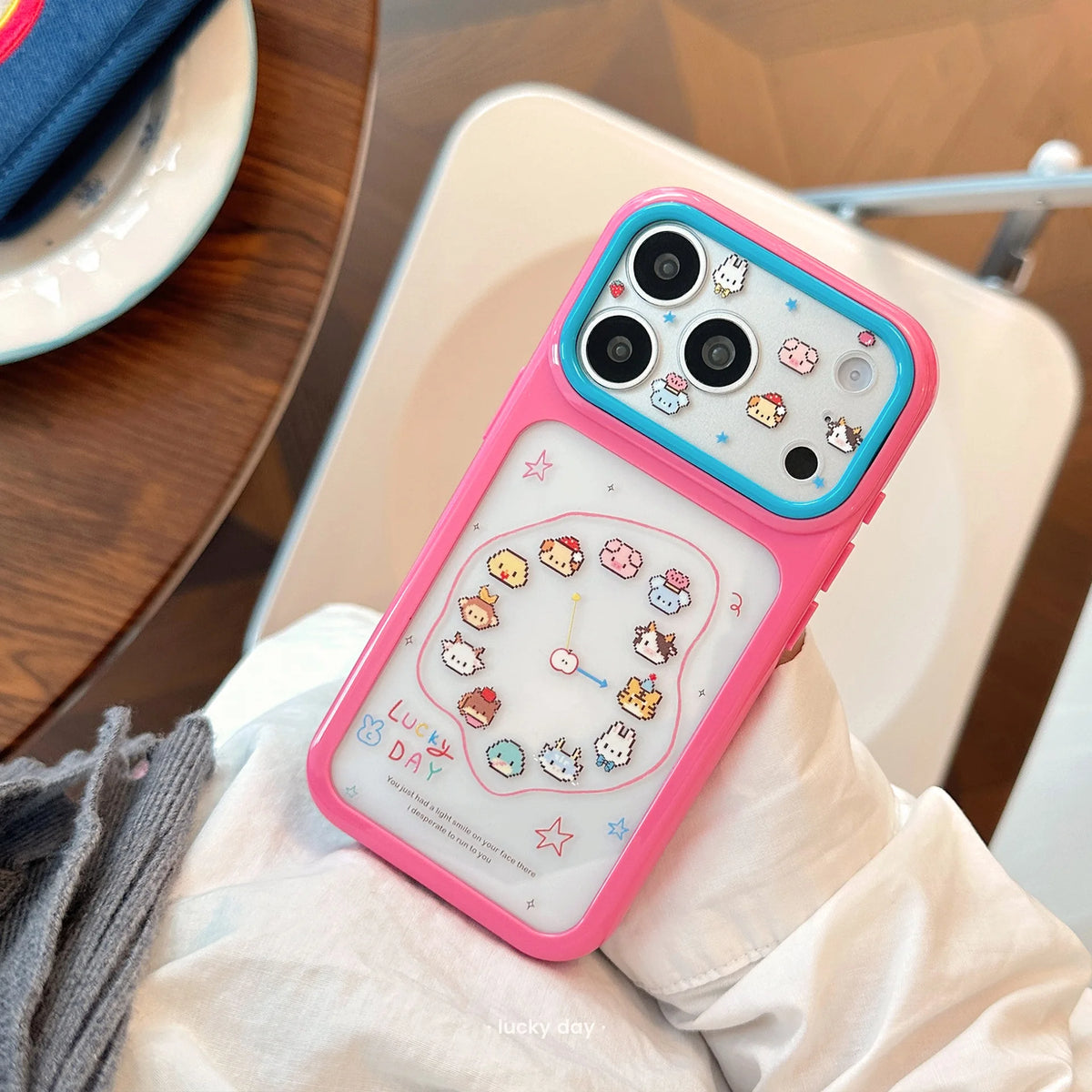 Korean Cartoon Animals Clock Stars Pattern Phone Case For iPhone