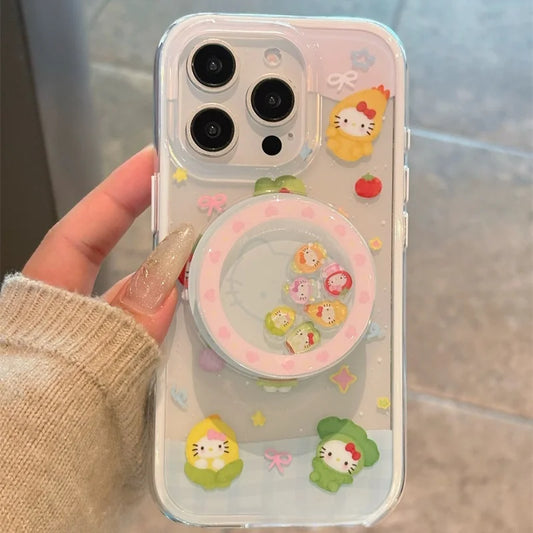 Cute Cartoon Vegetable Fruit Hello Kitty Magsafe Card Wireless Charge Phone Case