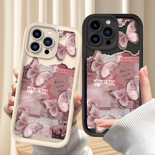 Pink Butterfly Aesthetic Silicone Phone Case For iPhone