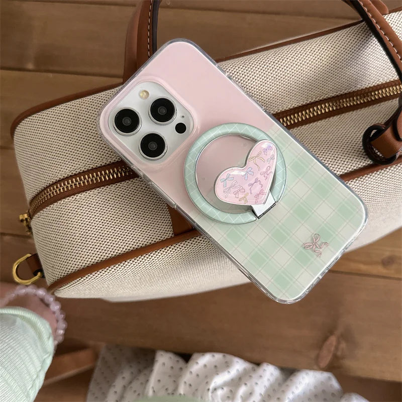 Fashion Pink Green Plaid Pattern Magnetic Phone Case