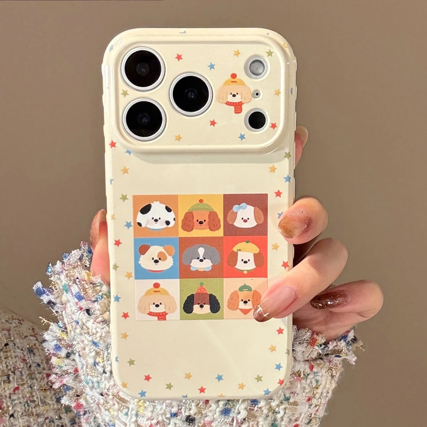Korean Cartoon Puppy Colorful Stars Graffiti Soft Phone Case For iPhone
