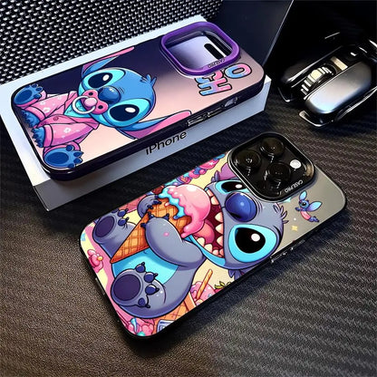Cartoon Disney Cute Stitch Case Matte Lens Protect Plating Phone Cover For iPhone
