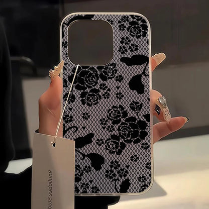 Black Lace Pattern Rose Flower Phone Case For iPhone