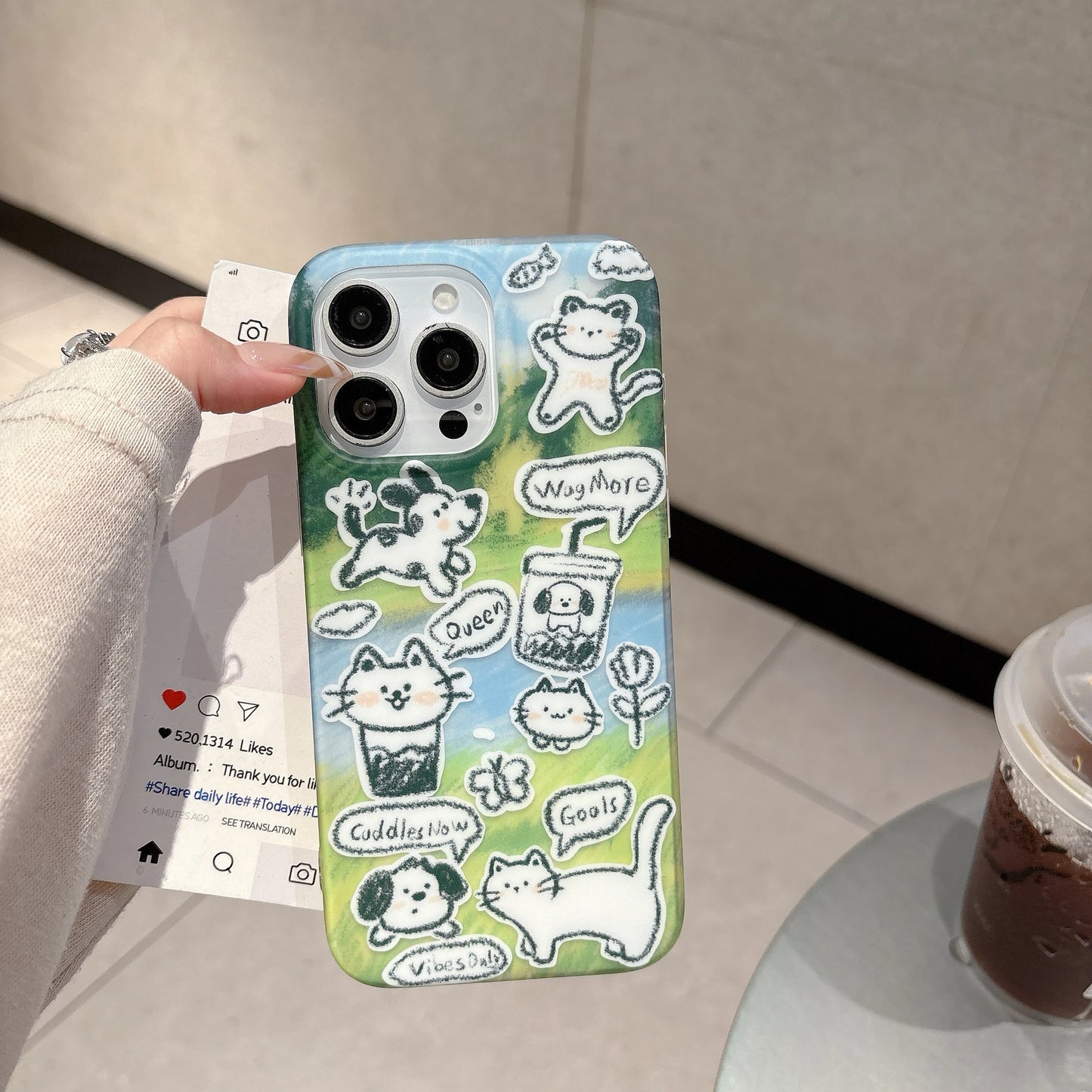 Cute Cartoon Hand Drawn Cat & Dog Animals Lovely Phone Case