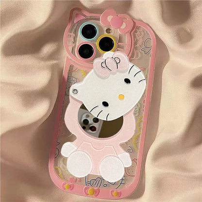 Hello Kitty Line Makeup Mirror Phone Case For iPhone