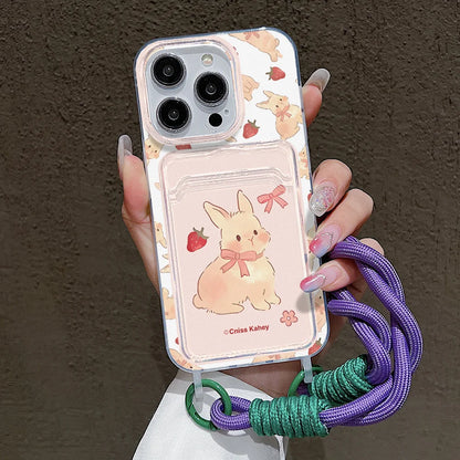 Cute Rabbit Card Slot Bag Holder Phone Case For iPhone