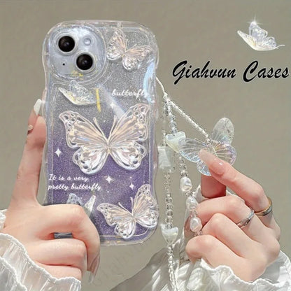 INS Butterfly Pattern Cream Wavy-Edge Phone Case For iPhone
