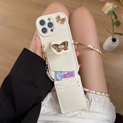 Cartoon Butterfly Crossbody Wallet Card Bag Phone Case For iPhone