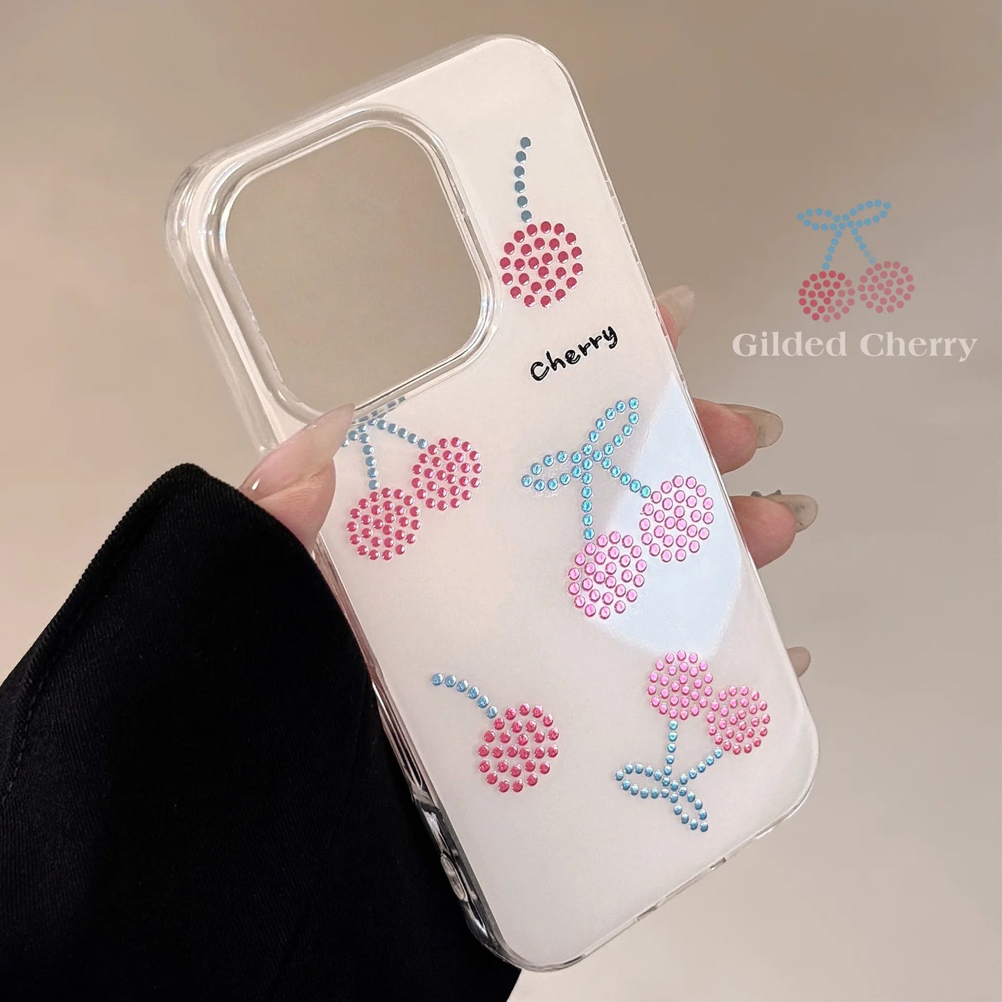 Korean Sparkling Diamond Cherry Phone Case For iPhone