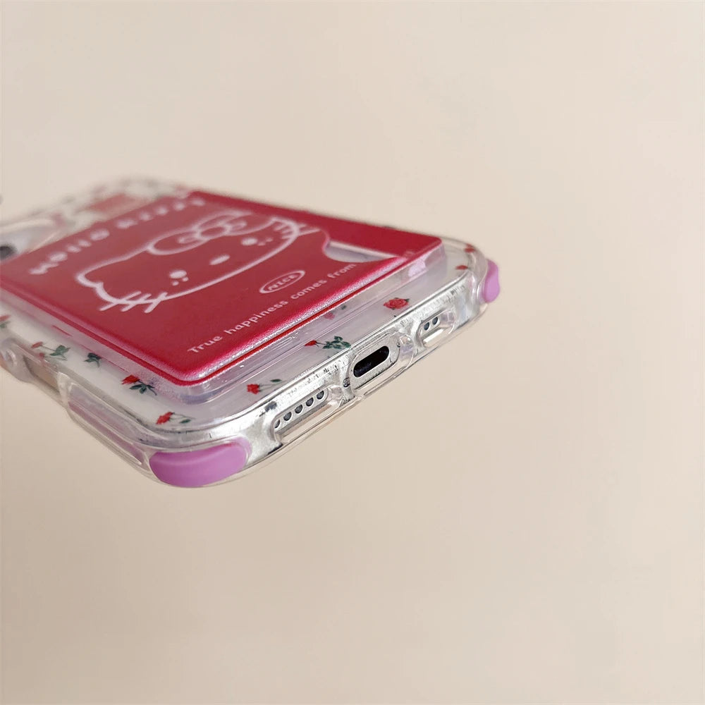 Cute Flower Hello Kitty Card Slot Bag Holder Phone Case