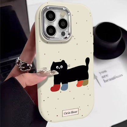 Black Cat Metal Lens Bumper Soft Silicone Cover Phone Case