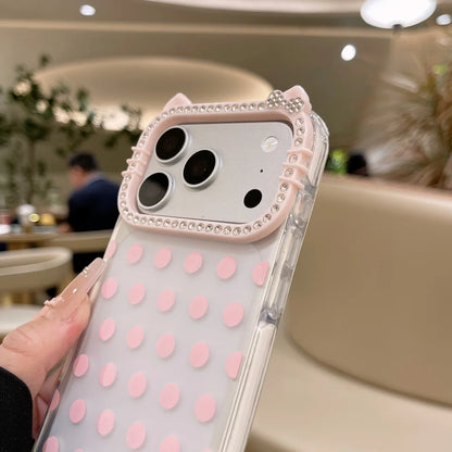 Glitter Cat Ear Polka Dot Matte Case  For iPhone