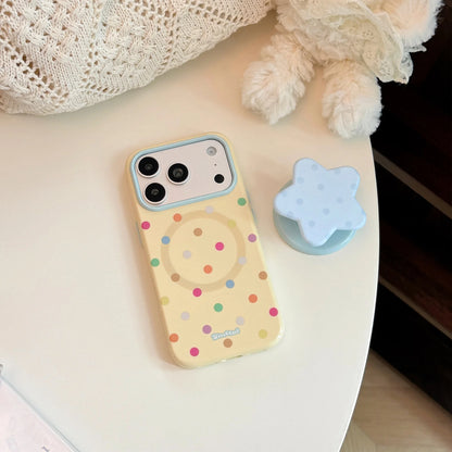 Korean Full Screen Colorful Polka Dots Stars Magnetic Bracket Phone Case For iPhone