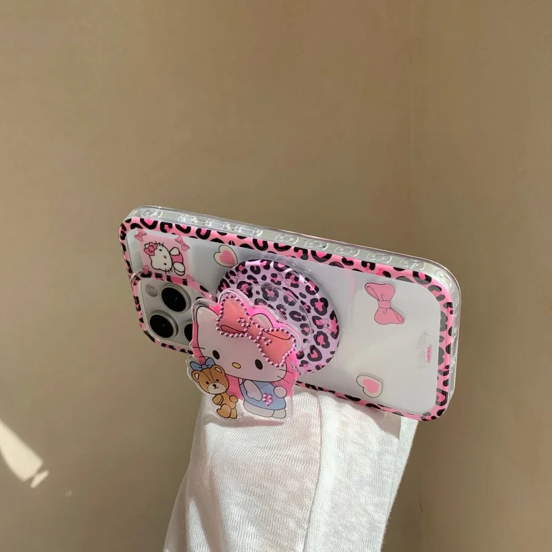 Luxury leopard Cute Hello Kitty Bear Magsafe Wireless Charge Case For iPhone