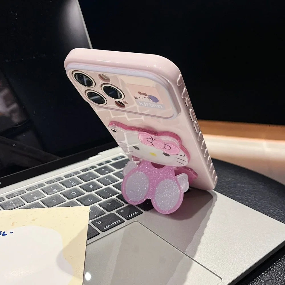Kawaii Cartoon Cat Mirror Stand Phone Case Suitable For iPhone