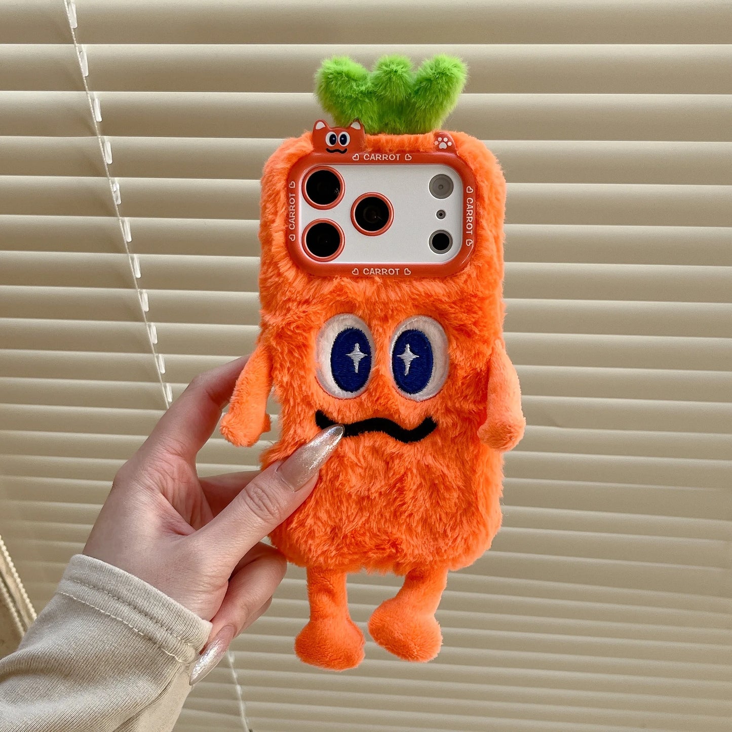 Cute Plush Phone Case with Quirky Expressions For iPhone