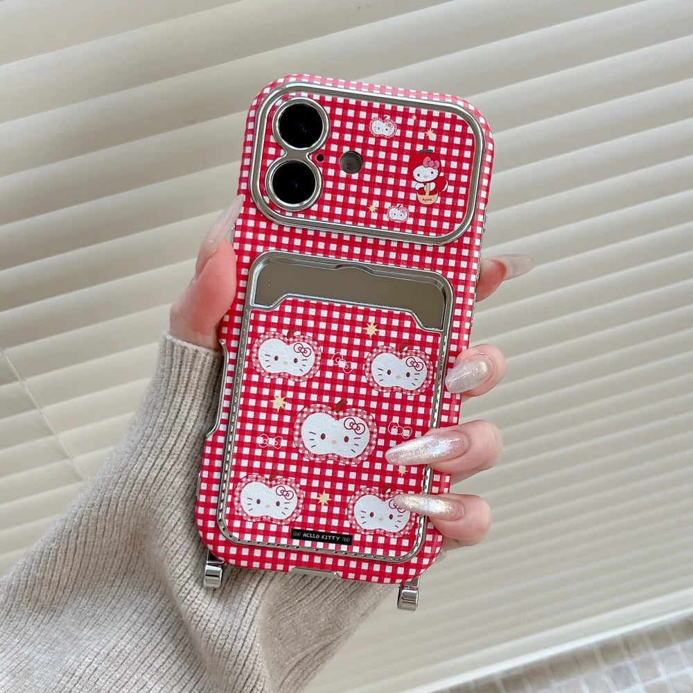 Cute Red Checkered Kitty Cat With Wristband Phone Case For iPhone