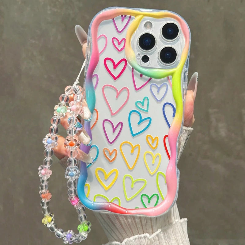 Lovely Colorful Heart Wavy-edge Phone Case For iPhone