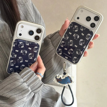 Silver Edge Drip Glue Hidden Blue Kitty Is Suitable For Apple Phone Case