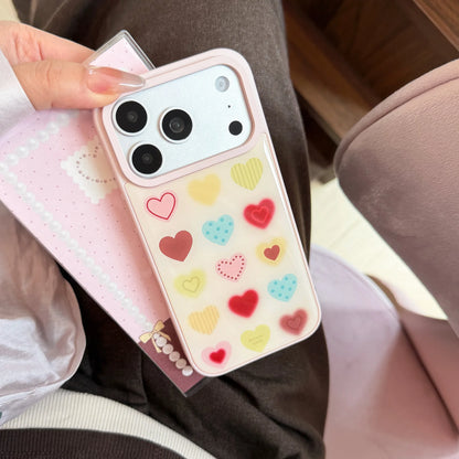 Korean Colorful Cartoon Love Heart Pattern Drop Glue Phone Case For iPhone