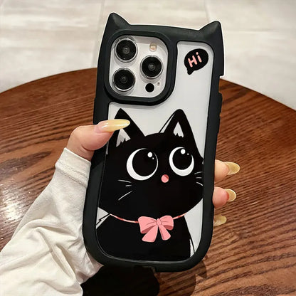 Cute Big Eyed Cat Pattern Cat's Ears Phone Case For iPhone