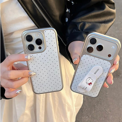 Electroplating Wave Point With Kitty Bracket Phone Case For iPhone