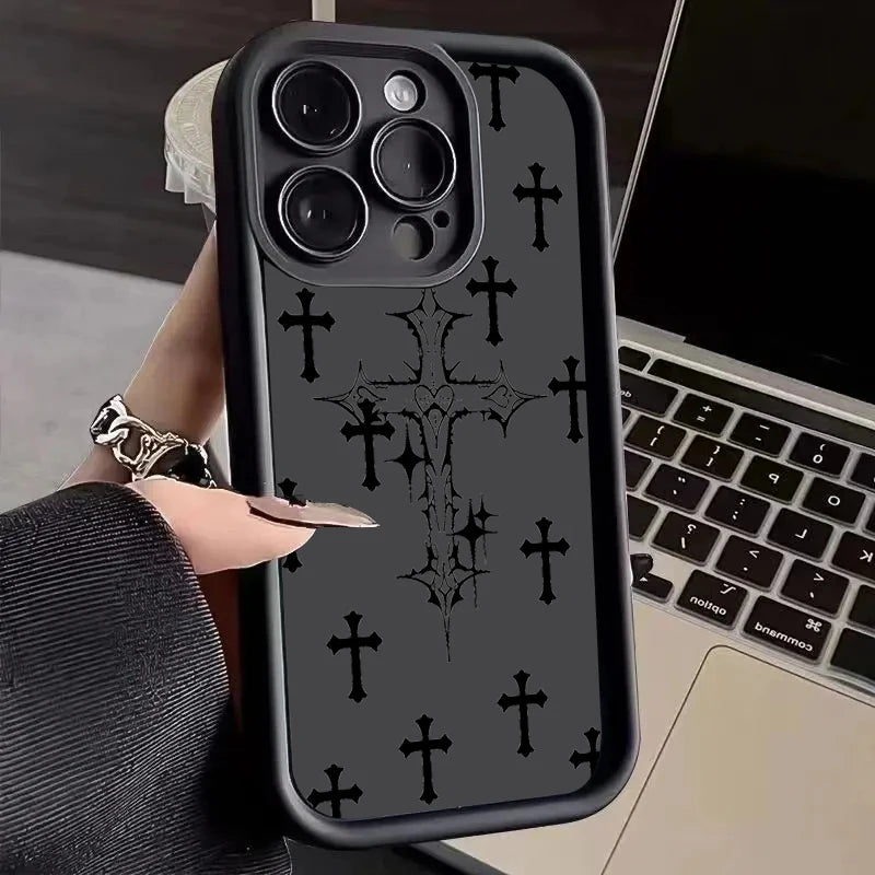 Luxury Black Cross Print Phone Case
