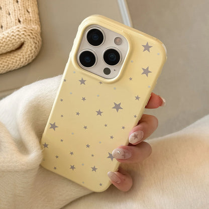 Korean Style Yellow Full Screen Grey Stars Soft Phone Case For iPhone