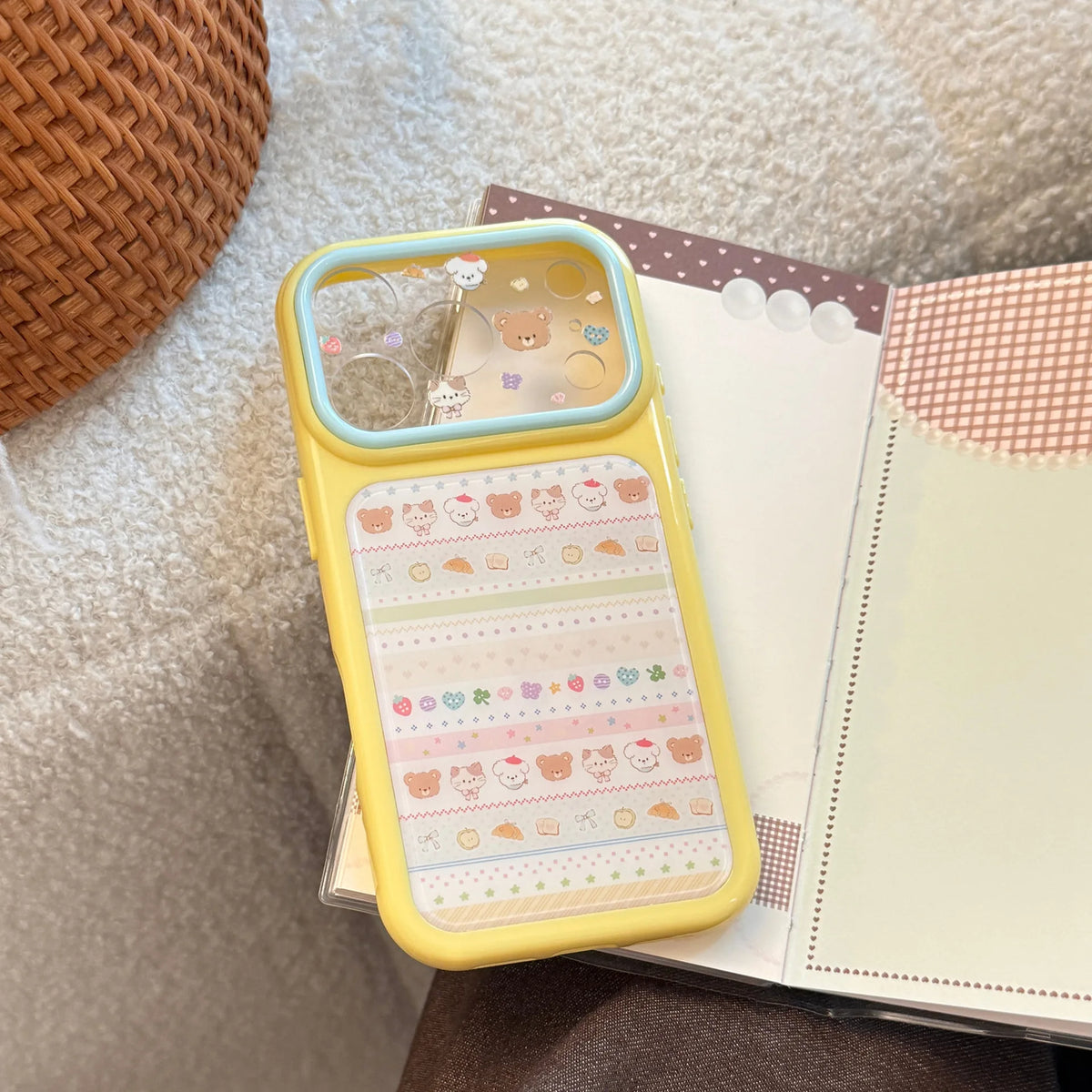 Korean Splicing Polka Dots Cartoon Animals Pattern Phone Case For iPhone
