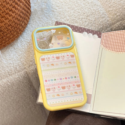 Korean Splicing Polka Dots Cartoon Animals Pattern Phone Case For iPhone