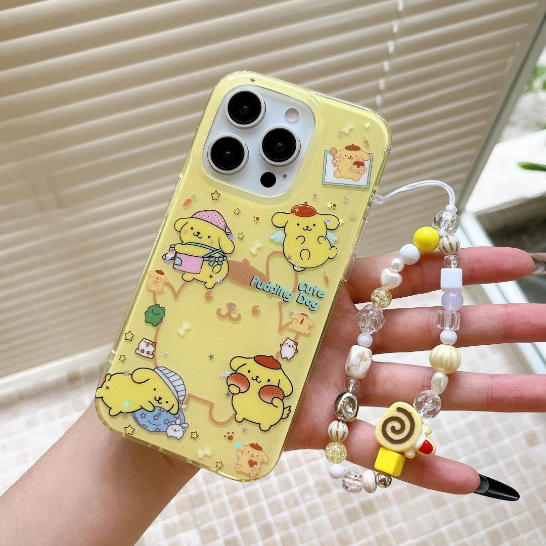 Lovely Pom Pom Purin Soft Phone Lanyard Case For iPhone