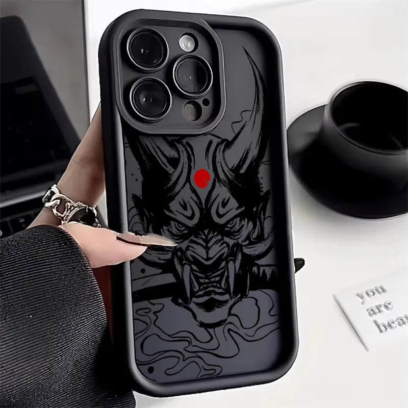 Japanese Art Samurai Ghost Head Silicone Case For iPhone