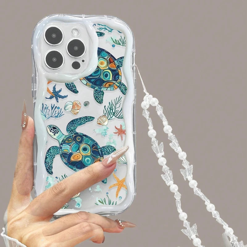 Sea Turtle Underwater World Wave-Shaped Phone Case For iPhone