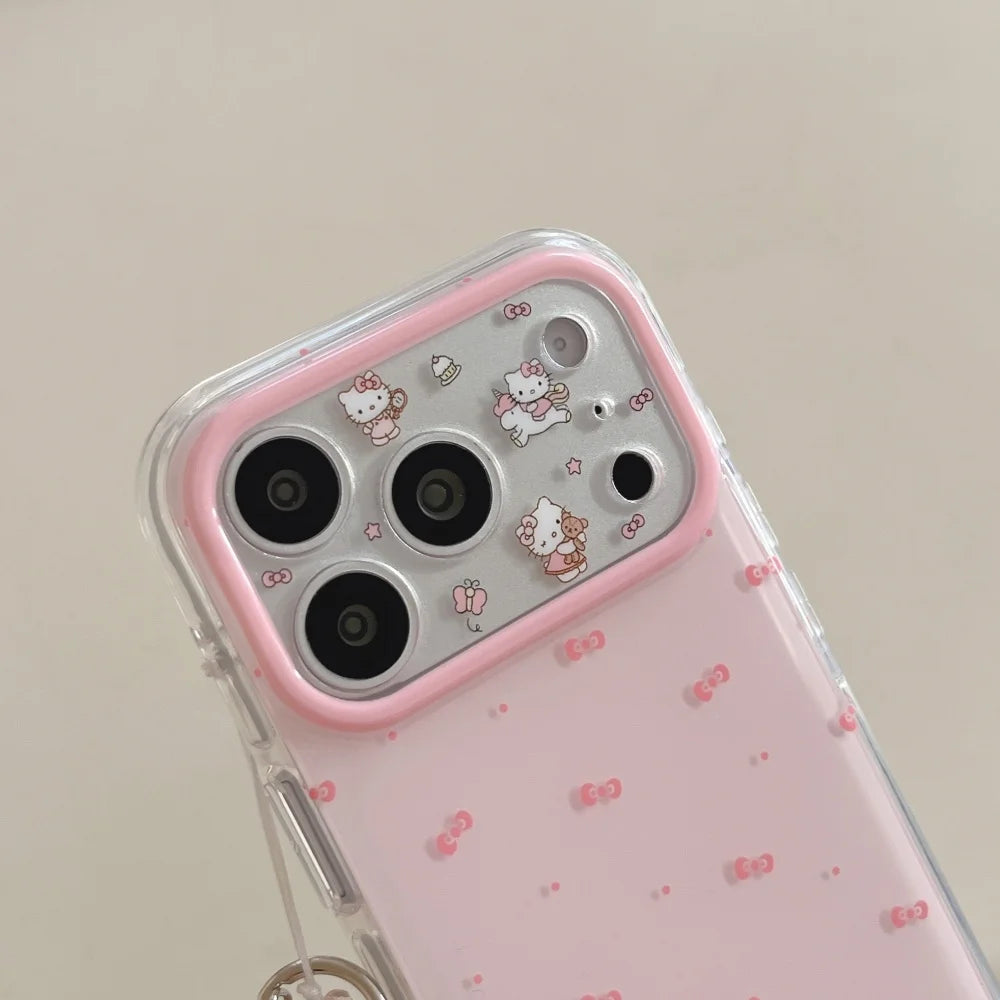 Pink Full Screen Bow Kitty Cat Phone Case For iPhone