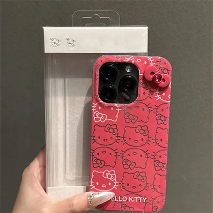 Hello Kitty Bow Full Screen Lines Phone Case For iPhone