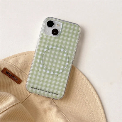 Simple Green Plaid Pattern Magnetic Phone Case