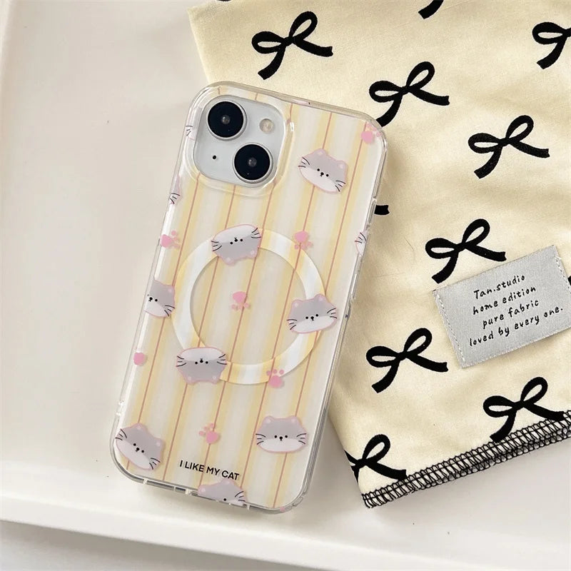 Cute Stripes Cat Magnetic Phone Case
