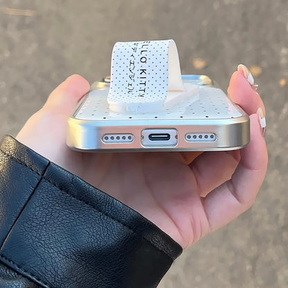 Electroplating Wave Point With Kitty Bracket Phone Case For iPhone