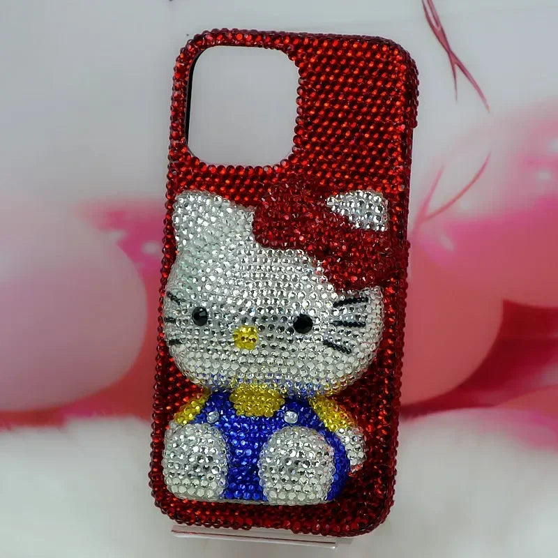 Rhinestone Bling Crystal Hello Kitty Phone Case Chain For iPhone