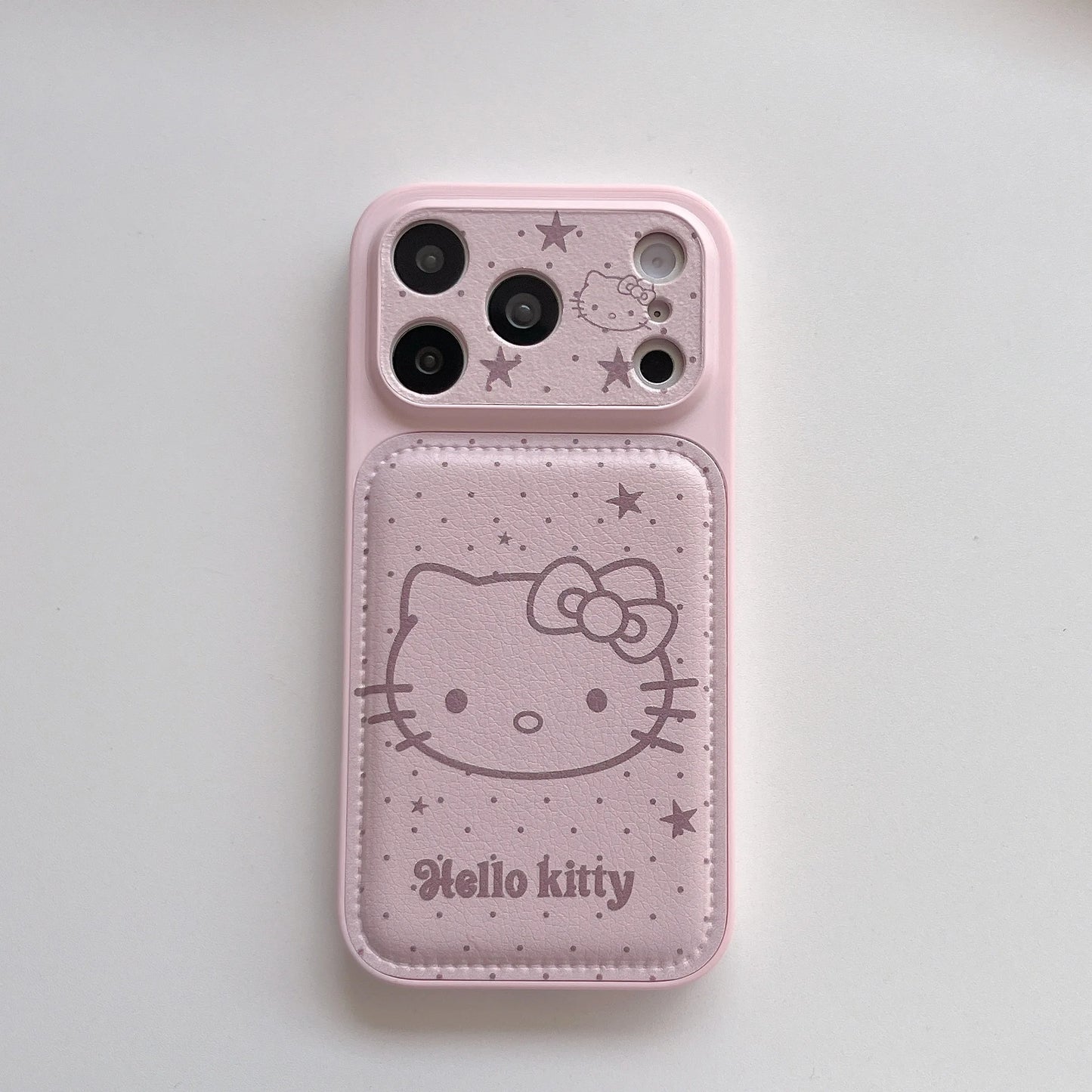 Korean Pink Big Head Hellokitty Leather Phone Case For iPhone