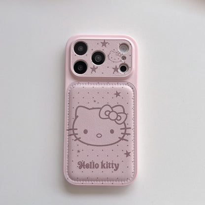 Korean Pink Big Head Hellokitty Leather Phone Case For iPhone