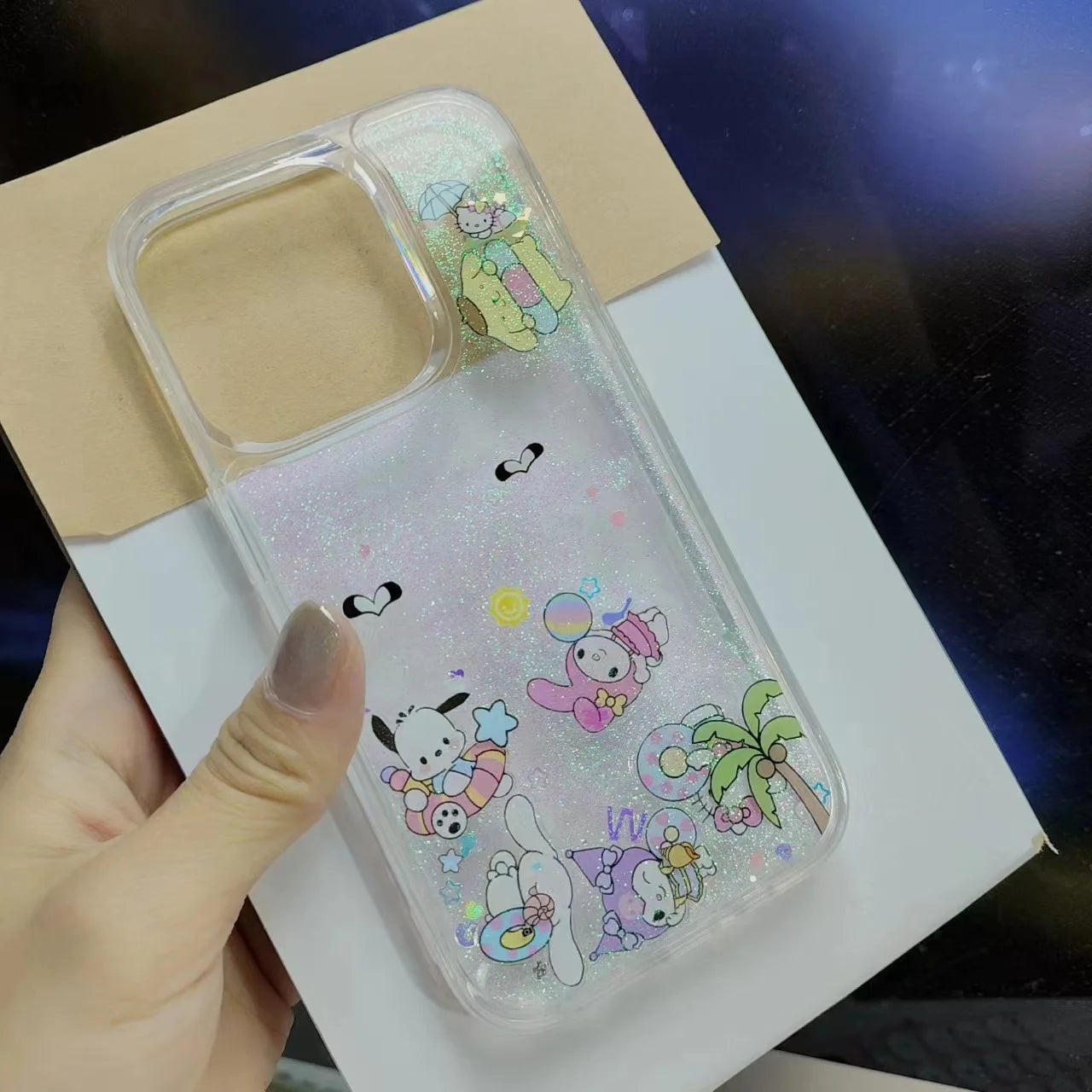 Kawaii Kuromi Cute Quicksand Anti-Fall Protective Case Girls Gifts For iPhone
