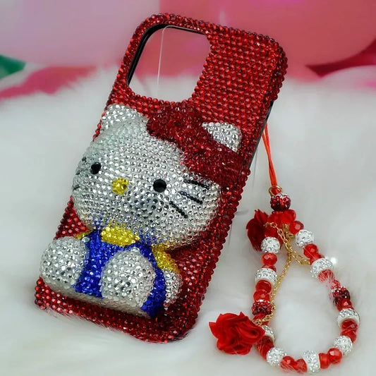 Rhinestone Bling Crystal Hello Kitty Phone Case Chain For iPhone