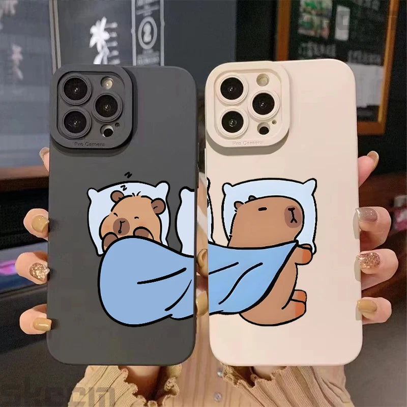Cute Cartoon Capybara Couple Phone Case For iPhone