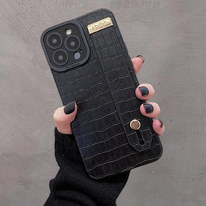 Imitation Crocodile Skin Leather Hand Wrist Strap Holder Phone Case