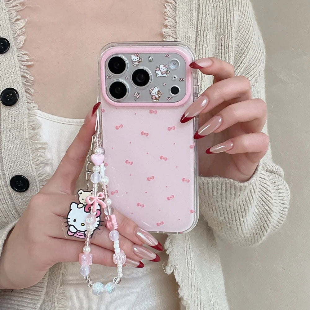 Pink Full Screen Bow Kitty Cat Phone Case For iPhone