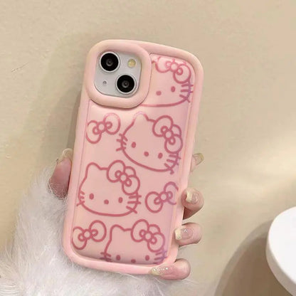 Hello Kitty Ins Pink Girl Line KT Phone Case For iPhone