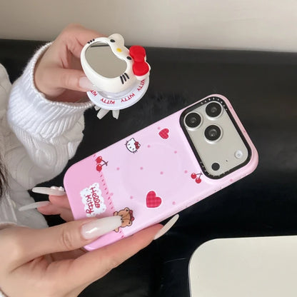 Cute Sanrio Hello Kitty Magnetic Makeup Mirror Holder Magsafe Wireless Charge Phone Case For iPhone